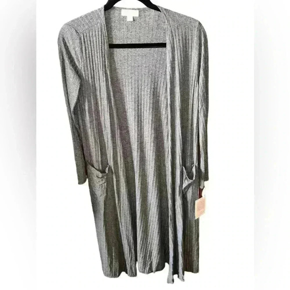 Lularoe small heather charcoal flat rib‎ Sarah duster cardigan. Silky feel. NWT. - Picture 1 of 7